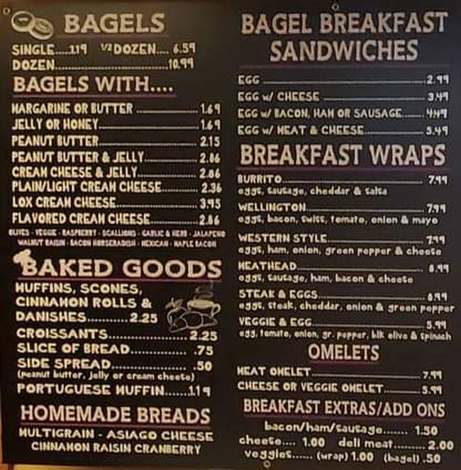 Lyndonville Bagel Depot menu page 1